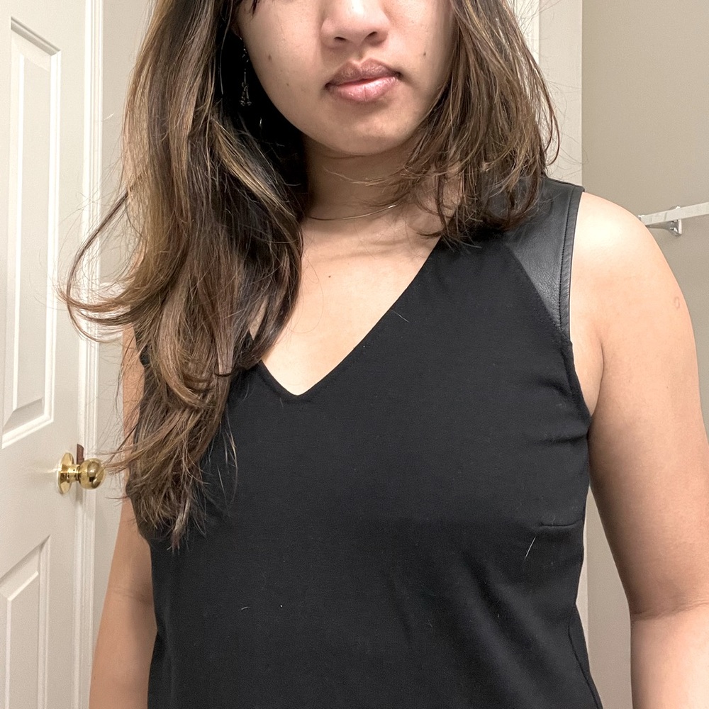 J.Crew Faux Leather V-neck top Black with Zipper